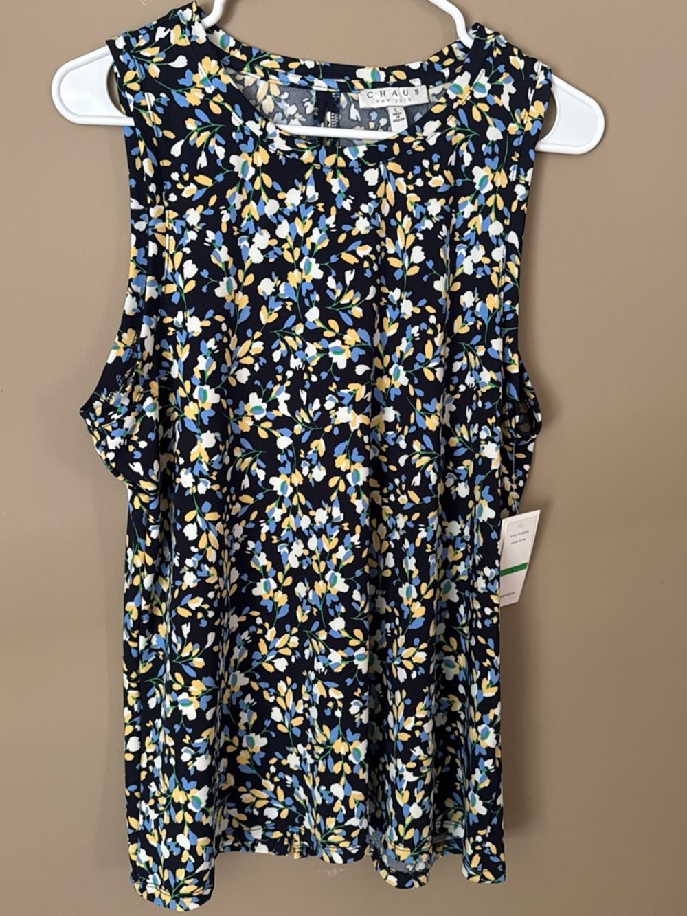 Chaus Floral Sleeveless Blouse with Blue & Yellow Accents